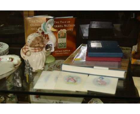 A GROUP OF BEATRIX POTTER RELATED ITEMS, to include Limited Edition Beswick Ware 'Jemima Puddle-duck' and 'Mrs Tiggy-Winkle' 