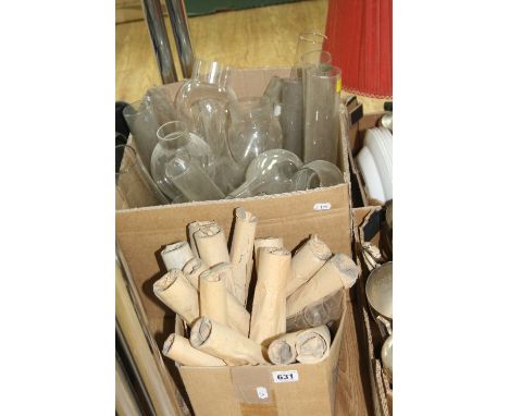 TWO BOXES OF GLASS OIL LAMP CHIMNEYS, various shapes and sizes (two boxes)