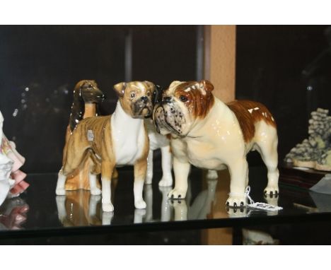 FOUR BESWICK DOGS, 'Bulldog', 'Bashford British Mascot', No.965, Boxer 'Blue Mountain Greta' No.1202, St Bernard 'Corna Garth