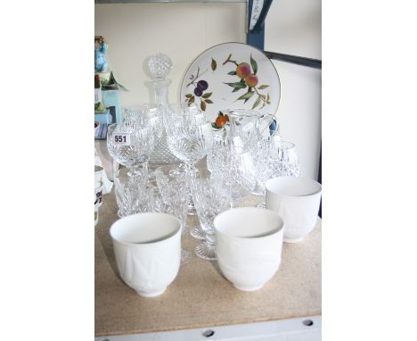 THREE LLADRO COLLECTORS SOCIETY PARIAN BEAKERS, together with a small quantity of glassware and a Royal Worcester cake platte