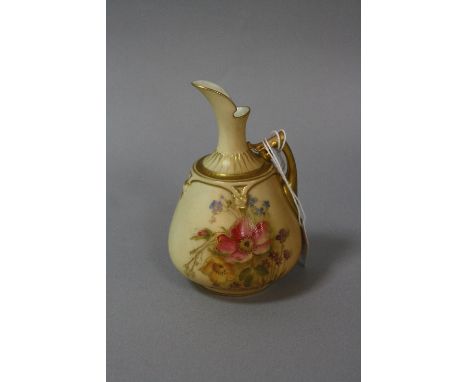 A SMALL ROYAL WORCESTER BLUSH IVORY EWER, puce backstamp, No.1668, height approximately 12.5cm