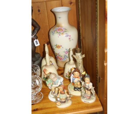 A GROUP OF HUMMEL/GOEBEL FIGURES, BELLS, etc, to include 'She Loves Me, She Loves Me Not' table lamp HUM227, 'Little Goat Her