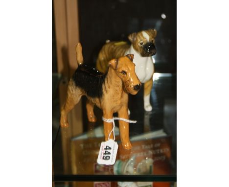 TWO BESWICK DOGS, Airedale Terrier 'Cast Iron Monarch' No.962 and Boxer 'Blue Mountain Greta' No.1202 (leg re-glued) (2)