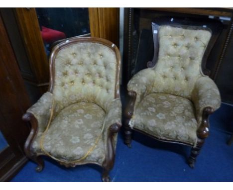 TWO VICTORIAN BUTTON BACK ARMCHAIRS (sd)