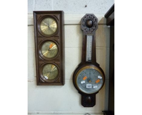 AN OAK CASED BAROMETER, and another barometer (sd) (2)