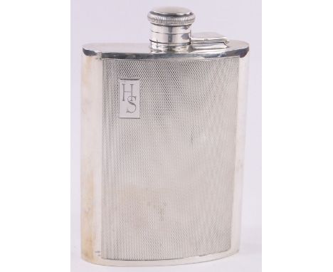 A modern engine turned silver hip flask,Birmingham 1968, height 13cm, 7.5 oz.