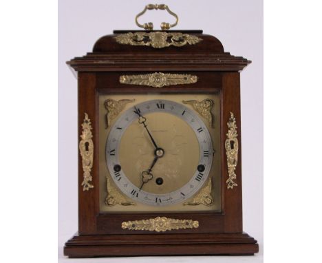 A Georgian style mahogany cased Elliott mantel clock,retailed by Mappin & Webb, 3-train 8-day chiming movement, case height e