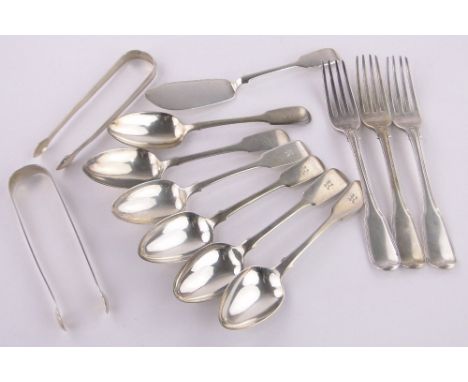 A quantity of 19th century silver flatware, 19.1 oz total.
