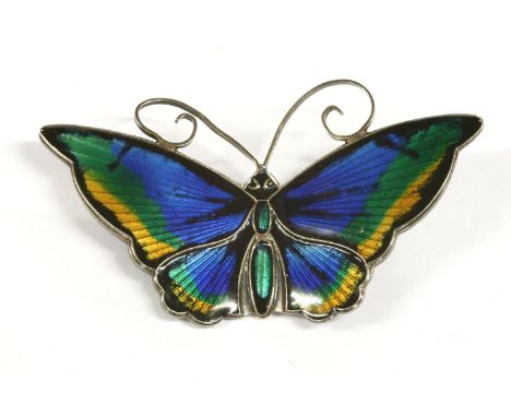 A sterling silver Norwegian David Andersen polychrome enamel butterfly brooch