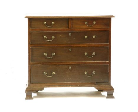 A George III chest, of two short and three long drawers, on ogee bracket feet, 87cm wide