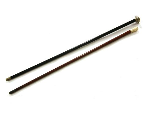A Victorian snuff or inhaler mounted cane, with an ivory cover, and a compass topped walking cane, 87cm and 91cm