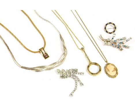 A collection of costume jewellery, to include a Frey Wille rectangular enamel pendant on chain in presentation box, a ladies 