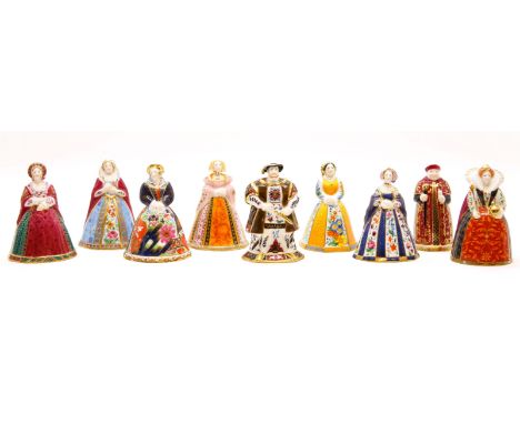 A collection of nine connoisseur collection Royal Worcester porcelain candlesnuffers, consisting of Henry VIII and his six wi