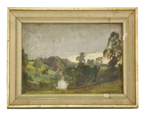 Amy K Browning (1881-1978)'AFTER RAIN'Signed l.r., also signed and inscribed verso, oil on board25 x 35cm