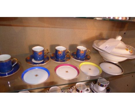 Four Nymphenburg porcelain coasters together with a Carlton ware coffee cu and saucer three Collingwood coffee cups and sauce