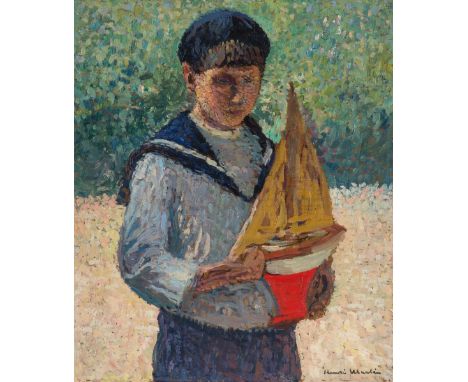 HENRI MARTIN (FRENCH 1860-1943)Boy with a Sailboat, circa 1932-1935oil on panel45 x 38 cm (17 3/4 x 15 in.)signed lower right
