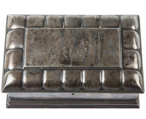 A RUSSIAN SILVER MONOGRAMMED CASKET, MOSCOW, 1895 of rectangular form, the hinged lid embellished with beaded and lobed borde