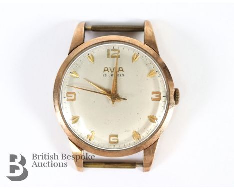 Gentleman's 9ct Avia wrist watch. The watch having a 28mm champagne face with baton and Arabic markers, nr 59501, weight with