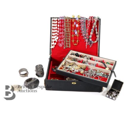 Box of costume jewellery, including sterling silver bangle engraved Aurora 1946 (Princess Aurora from the Sleeping Beauty a r