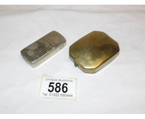 An early brass snuff box and a plated vesta incorporating cheroot cutter