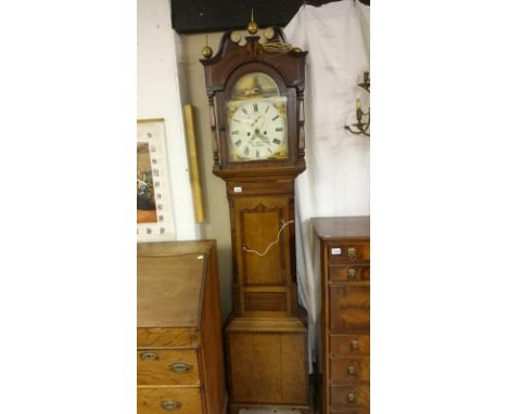 An oak long case clock by J Usher Lincoln
 
The right finial is present but not attached/fitted
Approximate height is 86”
The