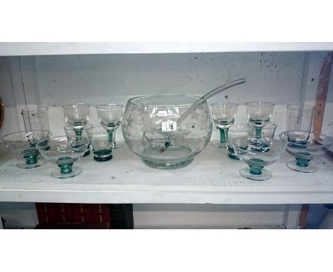 A mixed lot of glass ware including punch bowl and ladle