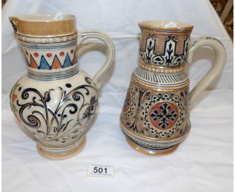 2 decorative Continental ceramic jugs