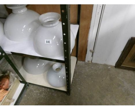 5 large white glass lamp shades and 2 others