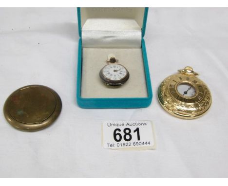 A fob watch, a pocket watch and a snuff box