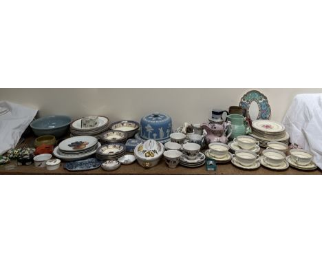 A Wedgwood blue jasper cheese dish and cover together with a Royal Worcester part dessert set, Coalport part set, decorative 