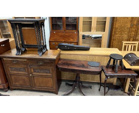 A Victorian mahogany card table together with a sideboard, nest of tables, stool and occasional table 