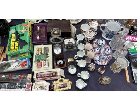 A Galvanometer together with Volt meters, Corgi and other model cars, Adams pottery mugs, Royal Worcester vase and cover, 19t