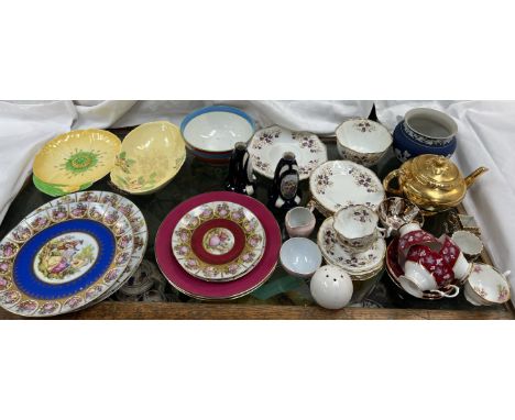 A Clarice Cliff bowl, with line decoration together with a Victorian part tea service, Limoges plates, Carltonware etc 