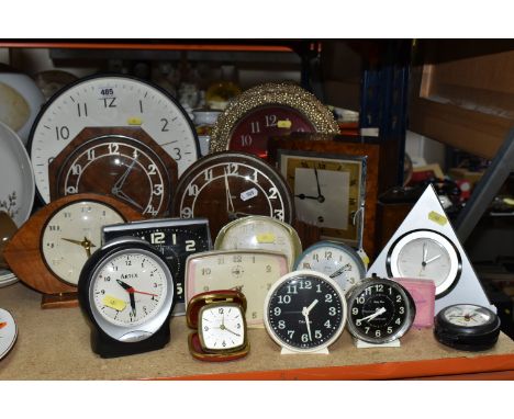 SEVENTEEN WALL AND MANTLE CLOCKS ETC, to include an art deco Westminster chiming mantle clock in need of some attention, two 