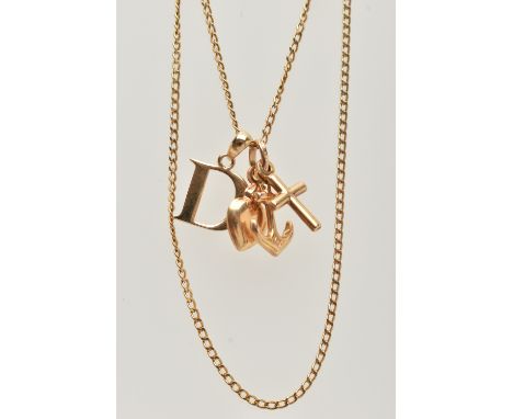 A 9CT GOLD PENDANT NECKLACE, flat curb link chain with spring clasp, hallmarked 9ct Birmingham, length 500mm, suspending a ye