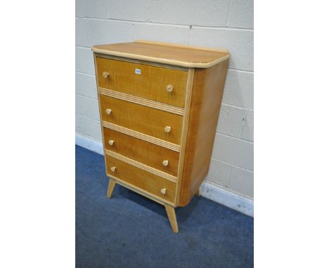 A TALL EARLY TO MID 20TH CENTURY LIGHT OAK CHEST OF FOUR DRAWERS, width 72cm x depth 48cm x height 118cm (condition report: p