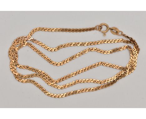 A 9CT GOLD CHAIN, flat S link chain, fitted with a spring clasp, hallmarked 9ct London import, length 540mm, approximate gros