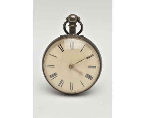 AN EARLY VICTORIAN SILVER OPEN FACE POCKET WATCH, the white dial with black Roman numerals, silver hallmark to the inner back