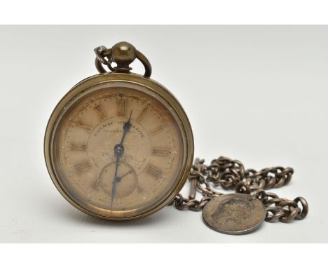 AN OPEN FACE POCKET WATCH, with Roman numerals and subsidiary seconds dial, face stamped Railway Timekeeper Specially Examine