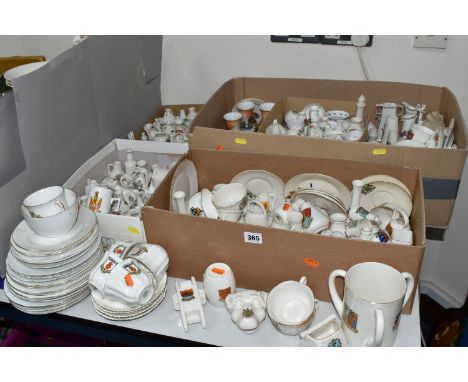 FIVE BOXES AND LOOSE CRESTED WARES, to include three Noritake crested ware vases with painted scenes, a WH Goss grotesque fac