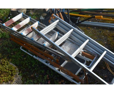 A WORKZONE EXTENSION LADDER, closed length 170cm, and five other various step ladders (6)