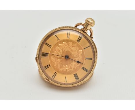 A EARLY 20TH CENTURY 'JOHN BENNET' OPEN FACE POCKET WATCH, hand wound movement, floral dial, Roman numerals, approximate case
