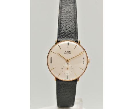 AN AVIA WRIST WATCH, the circular face with baton and Arabic markers, face stamped Avia 17 Jewels Incabloc, to the black stra