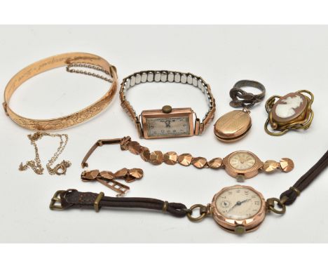 A BOX OF ASSORTED JEWELLERY AND WATCHES, to include a 9ct gold 'Rotary' wristwatch, fitted with an AF 9ct gold fancy link bra