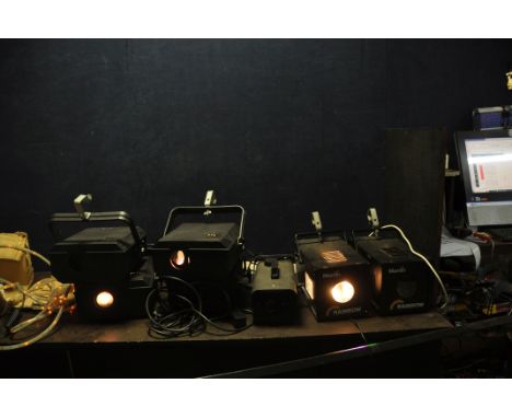 A SELECTION OF VINTAGE DJs LIGHTING EQUIPMENT including two Martin Rainbow (one bulb out), a Source Manufacturing Smoke Strea