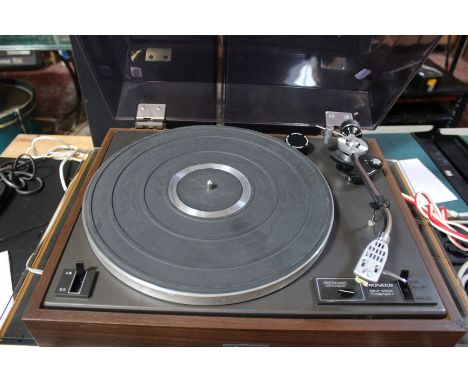 A vintage Pioneer Stereo turntable PL-120, with a pair of Wharfedale Linton speakers Provenance: from the estate of Alan Grif