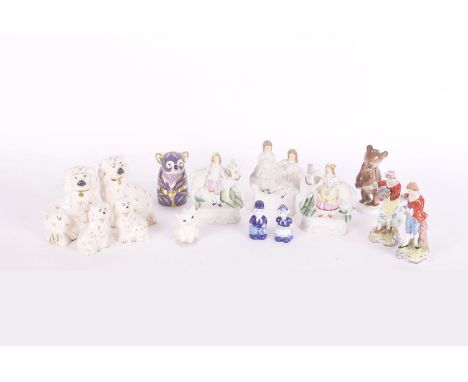 Continental figures and animal figurines, to include Royal Crown Derby koala (gold button), Dresden pair with flowers, set of