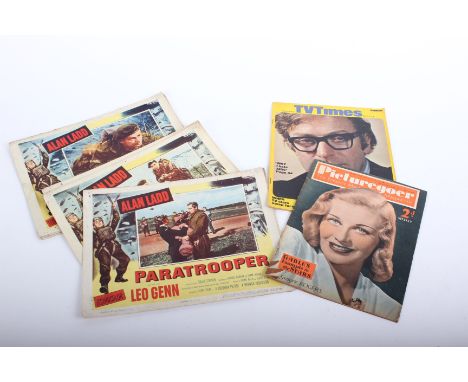 Cinema: eight foyer cards, Alan Ladd in Paratrooper - 1953 Columbia; Picturegoer magazine (15/5/1937) and a vintage TV Times