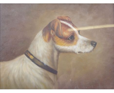 Portrait of a dogOil painting37 x 27cmTogether with a wash painting of a landscape, 32 x 19.5cm (2) 