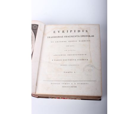 Euripidis Tragoediae Fragmenta Epistolae, Vols. 1 and 2, with frontispiece engraved portrait of Euripedes, Barnes (Joshua) et